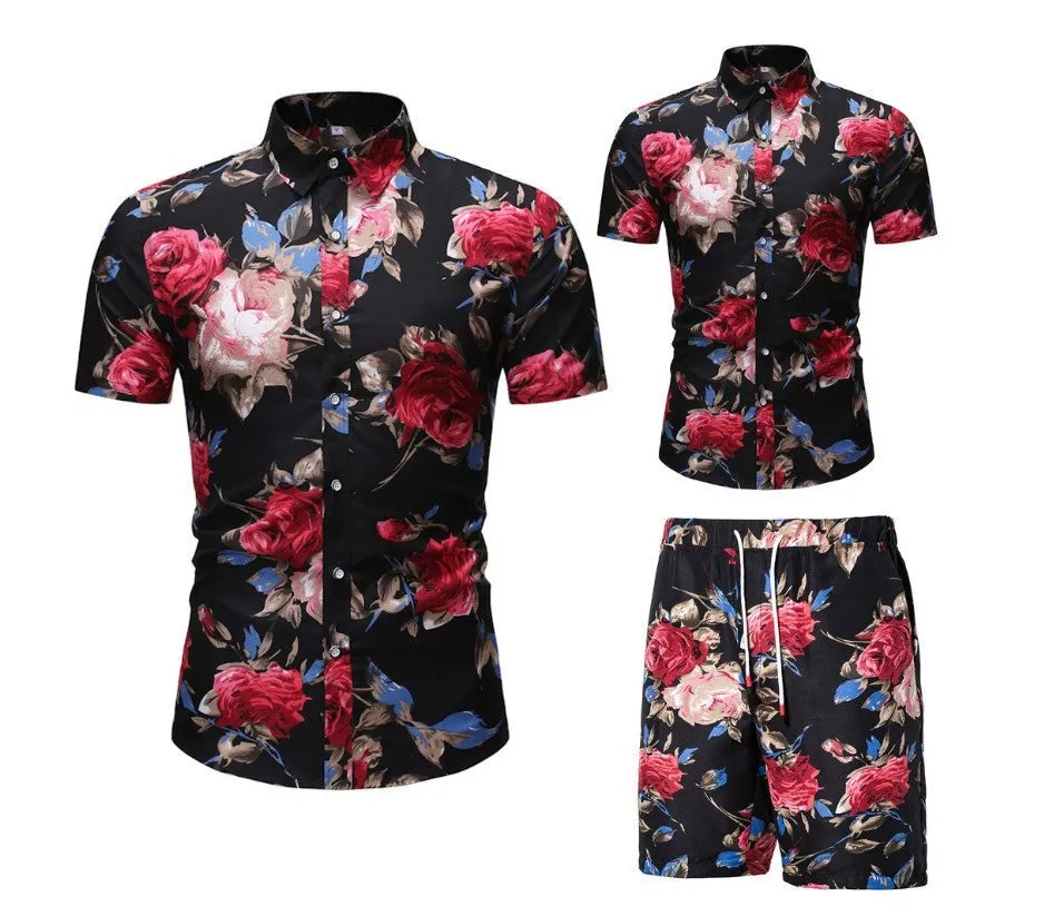 Vacation & Beachwear Men's Loose Shirt & Shorts Set