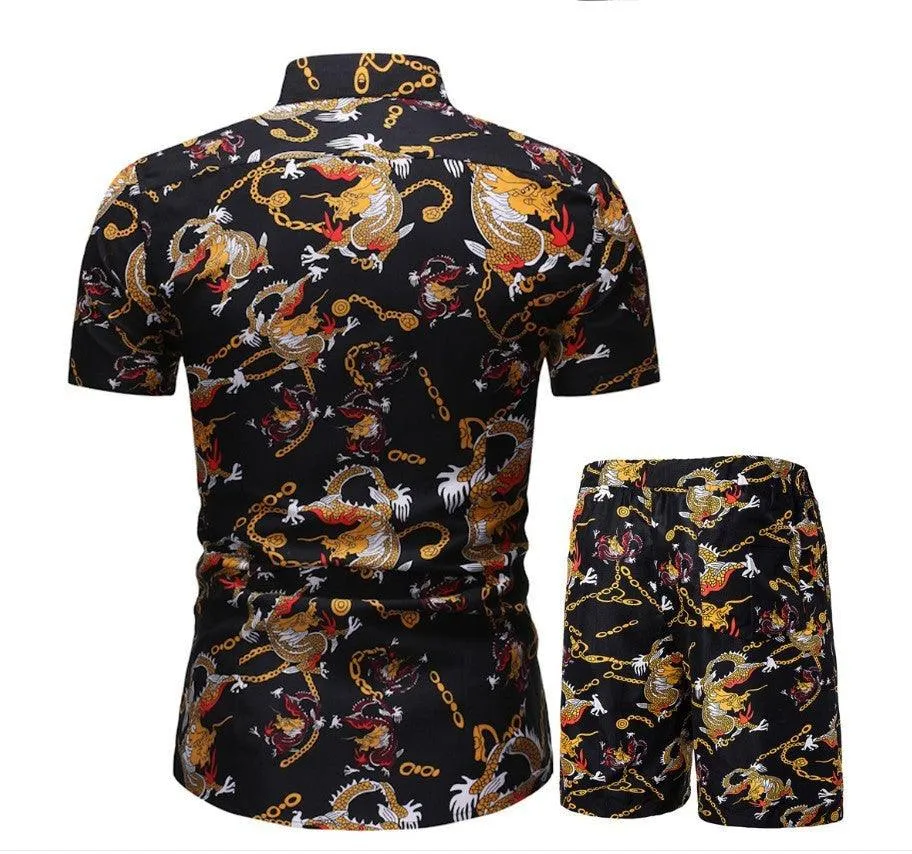 Vacation & Beachwear Men's Loose Shirt & Shorts Set