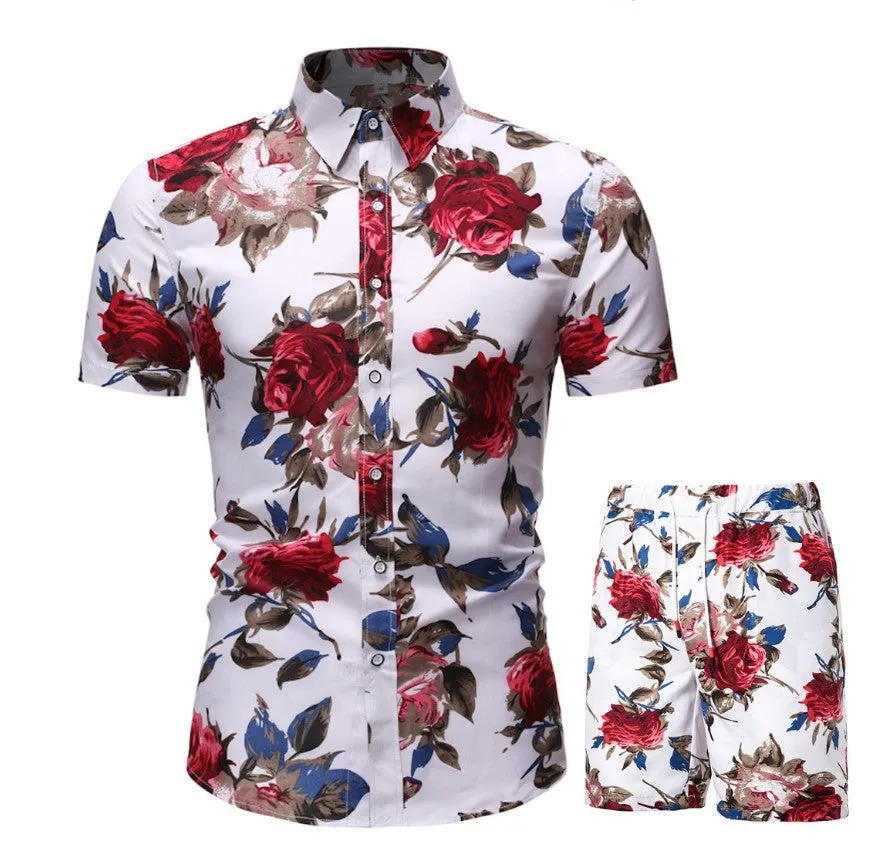 Vacation & Beachwear Men's Loose Shirt & Shorts Set