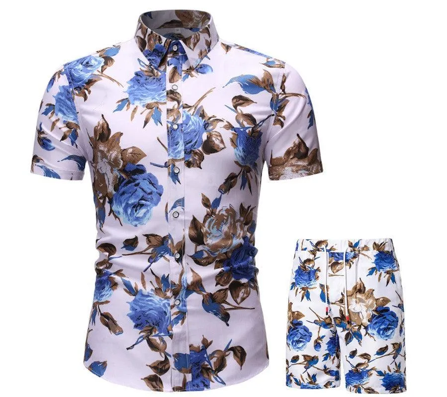 Vacation & Beachwear Men's Loose Shirt & Shorts Set