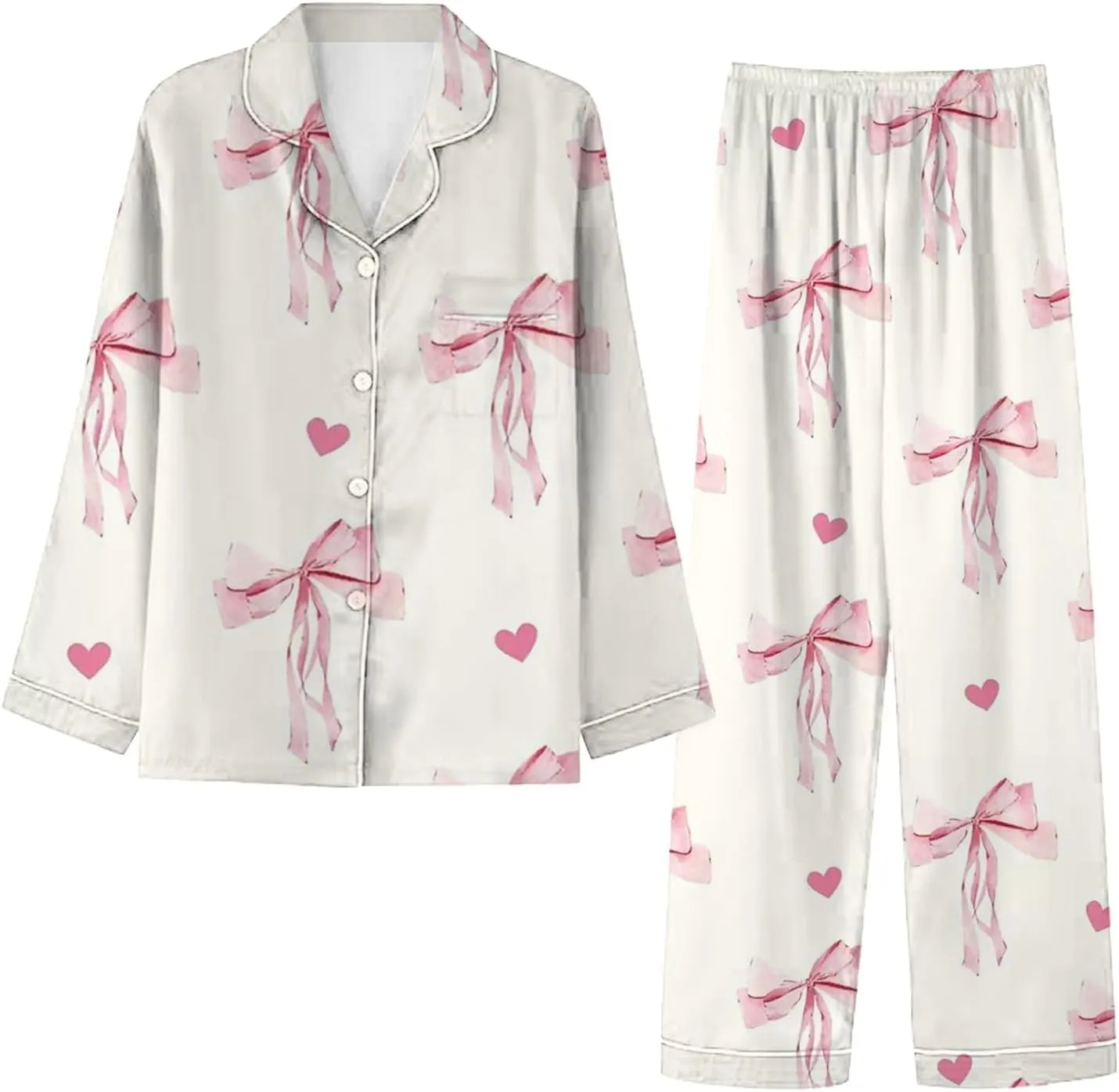 Valentines Day Pajama Sets for Women Long Sleeve Button Down Sleepwear Cute Heart Pjs Set Womens Pajamas Set