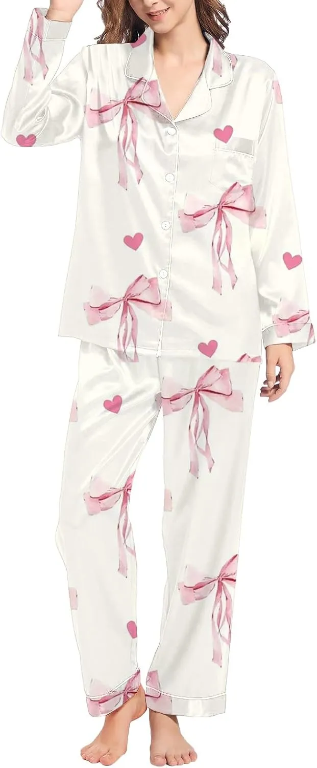 Valentines Day Pajama Sets for Women Long Sleeve Button Down Sleepwear Cute Heart Pjs Set Womens Pajamas Set