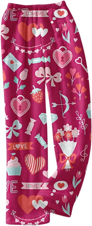 Valentines Pajama Pants 2024 Heart Pj Pants Unisex Fuzzy Pajama Bottoms Women Man Cozy Fleece Lounge Pants Sleepwear