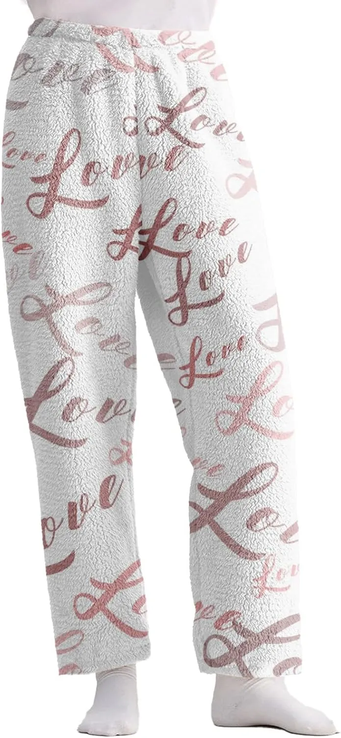 Valentines Pajamas Heart Plush Pj Pants Unisex Soft Fuzzy Pajama Bottoms Women Man Elastic Waist Fleece Lounge Pants