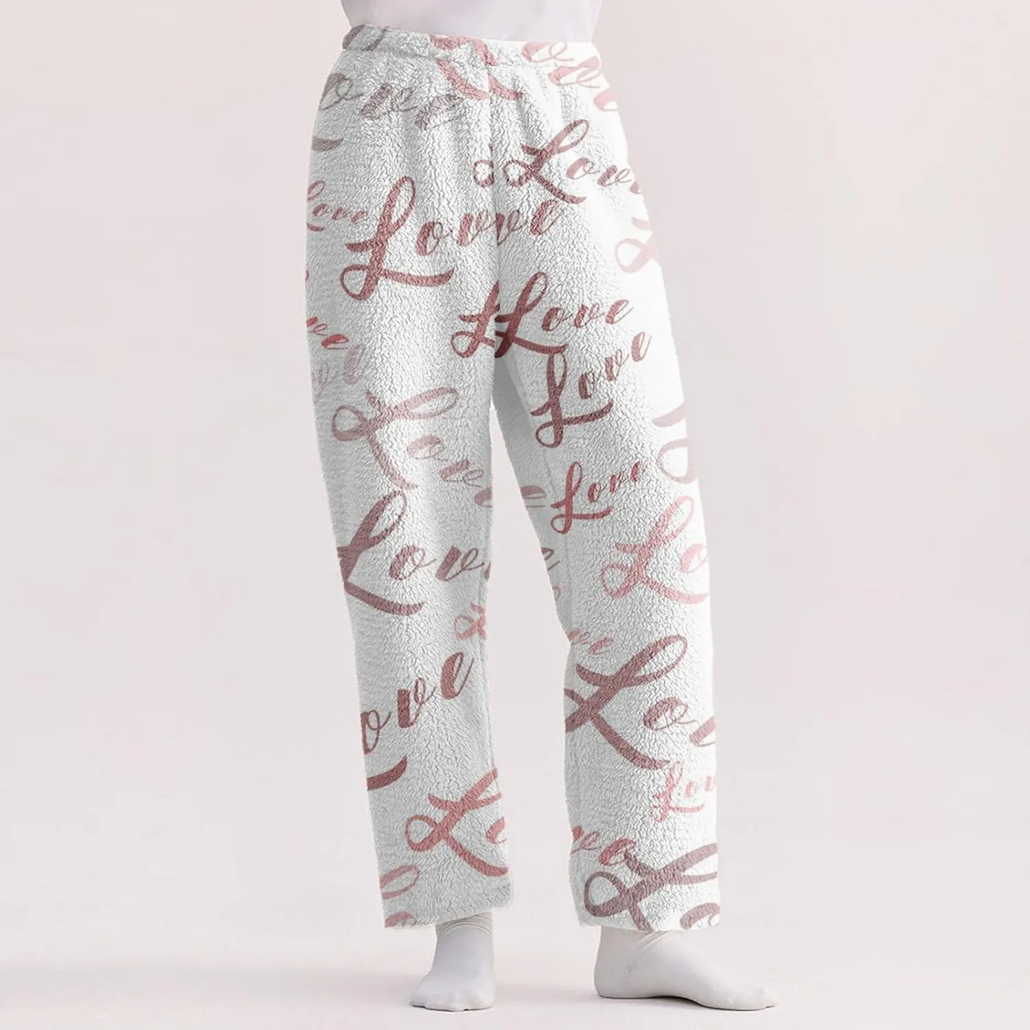 Valentines Pajamas Heart Plush Pj Pants Unisex Soft Fuzzy Pajama Bottoms Women Man Elastic Waist Fleece Lounge Pants