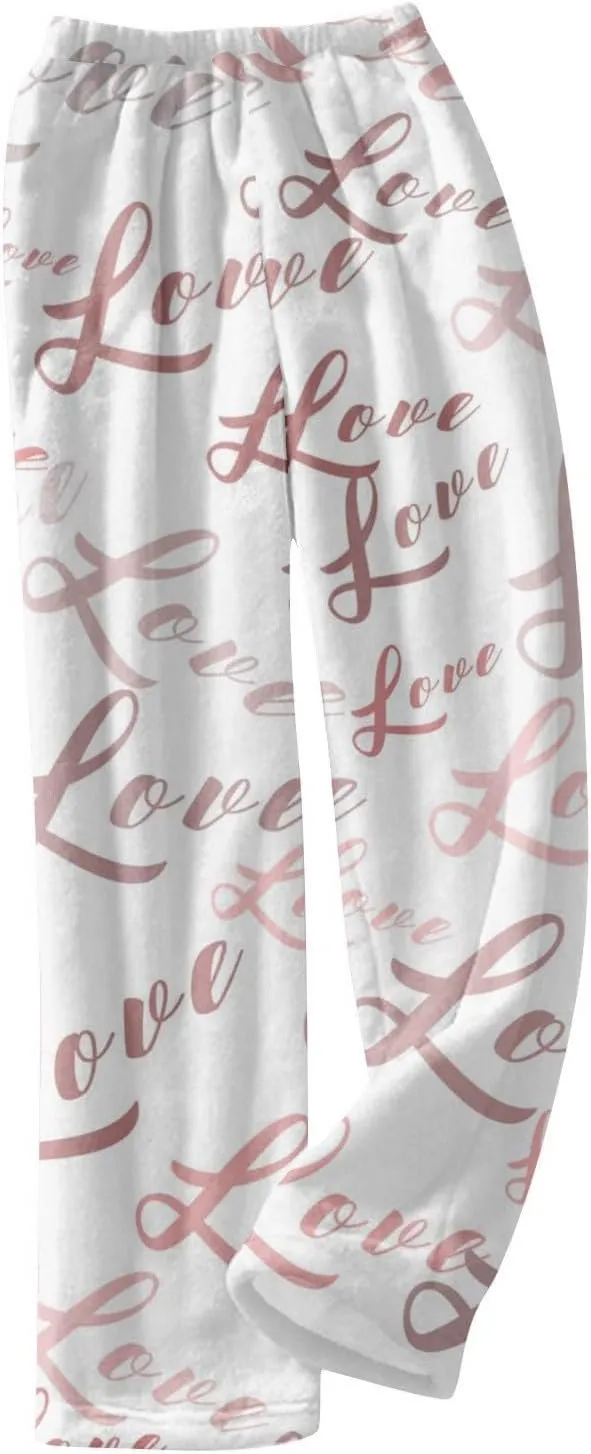 Valentines Pajamas Heart Plush Pj Pants Unisex Soft Fuzzy Pajama Bottoms Women Man Elastic Waist Fleece Lounge Pants
