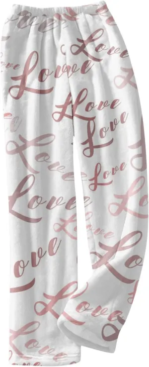 Valentines Pajamas Heart Plush Pj Pants Unisex Soft Fuzzy Pajama Bottoms Women Man Elastic Waist Fleece Lounge Pants