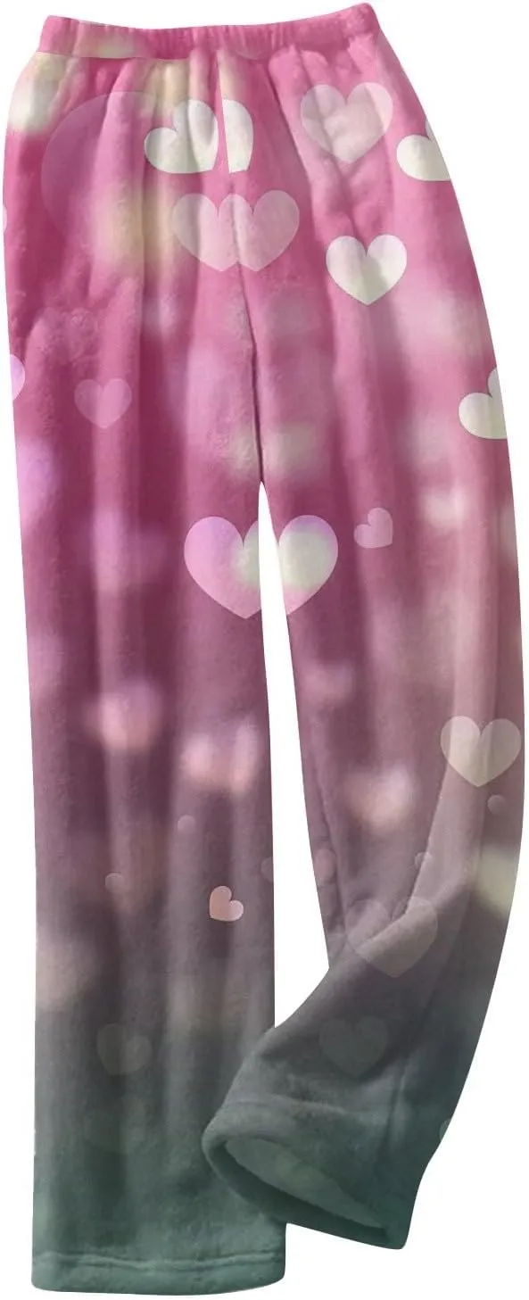 Valentines Pajamas Heart Plush Pj Pants Unisex Soft Fuzzy Pajama Bottoms Women Man Elastic Waist Fleece Lounge Pants