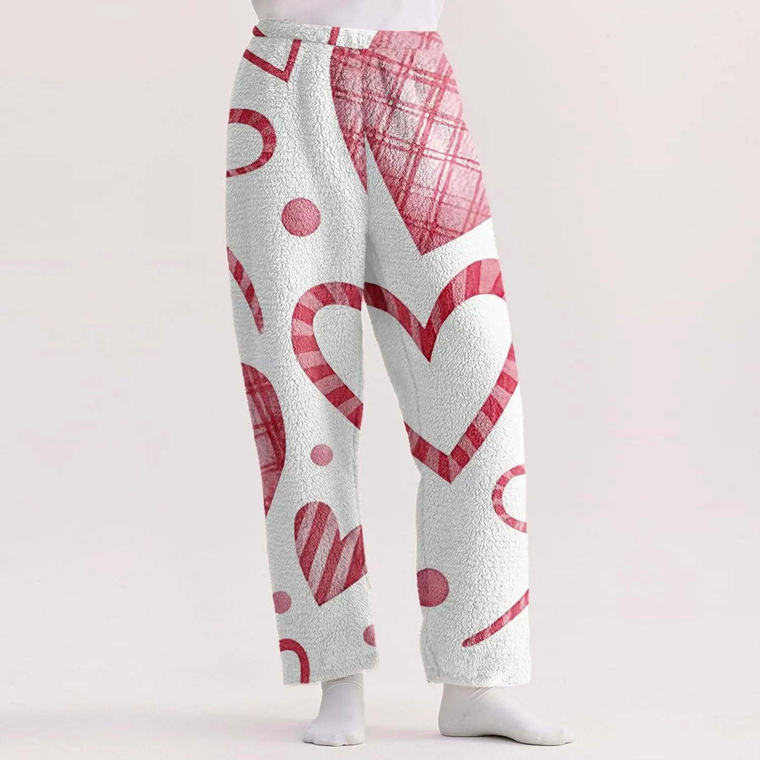 Valentines Pajamas Heart Plush Pj Pants Unisex Soft Fuzzy Pajama Bottoms Women Man Elastic Waist Fleece Lounge Pants