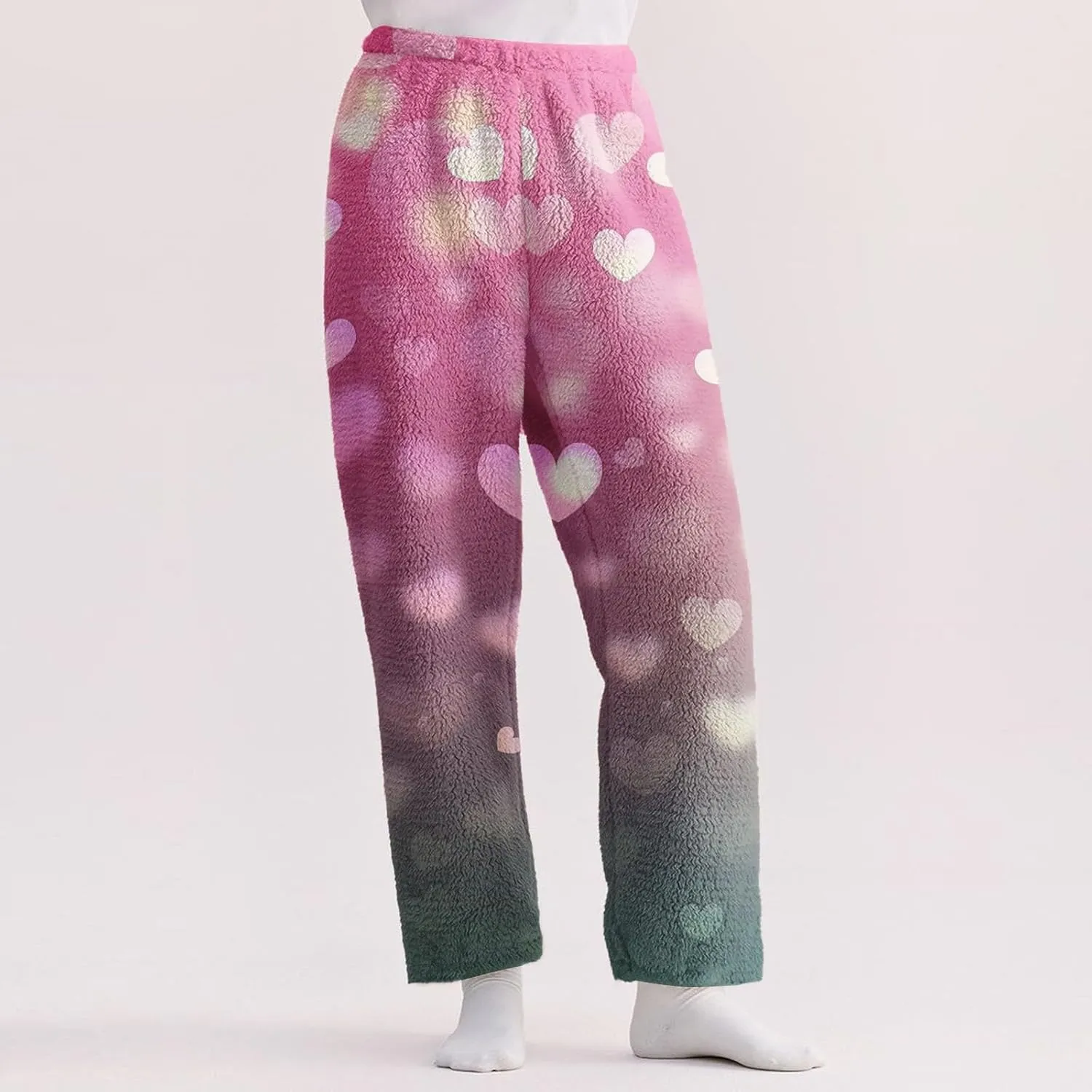 Valentines Pajamas Heart Plush Pj Pants Unisex Soft Fuzzy Pajama Bottoms Women Man Elastic Waist Fleece Lounge Pants