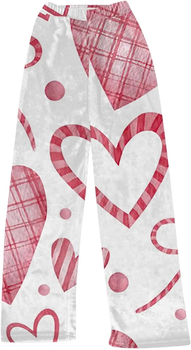Valentines Pajamas Heart Plush Pj Pants Unisex Soft Fuzzy Pajama Bottoms Women Man Elastic Waist Fleece Lounge Pants