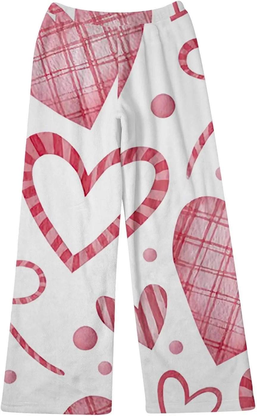 Valentines Pajamas Heart Plush Pj Pants Unisex Soft Fuzzy Pajama Bottoms Women Man Elastic Waist Fleece Lounge Pants