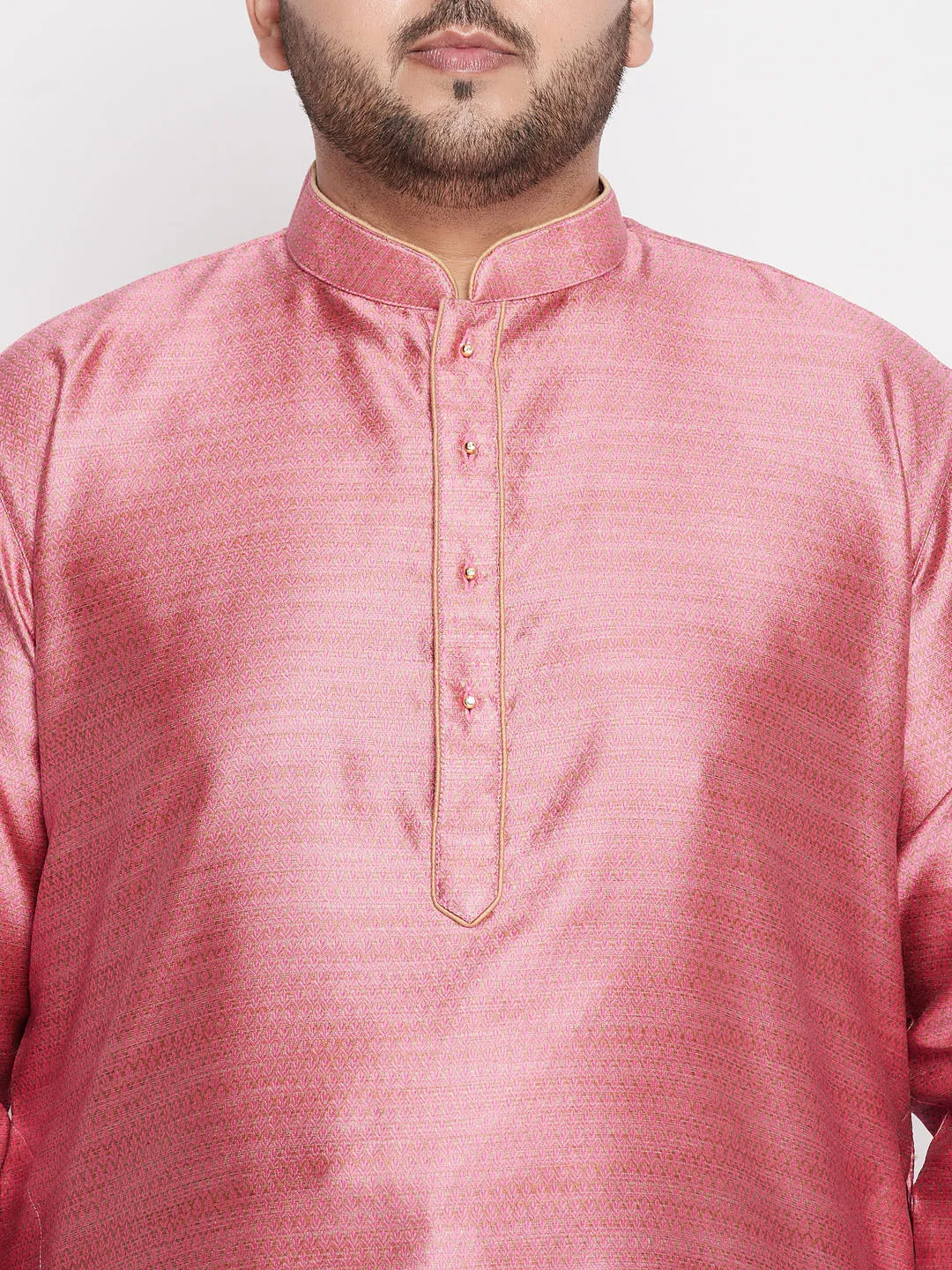VASTRAMAY Pink Woven Kurta And Maroon Pyjama Set