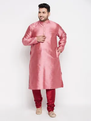 VASTRAMAY Pink Woven Kurta And Maroon Pyjama Set