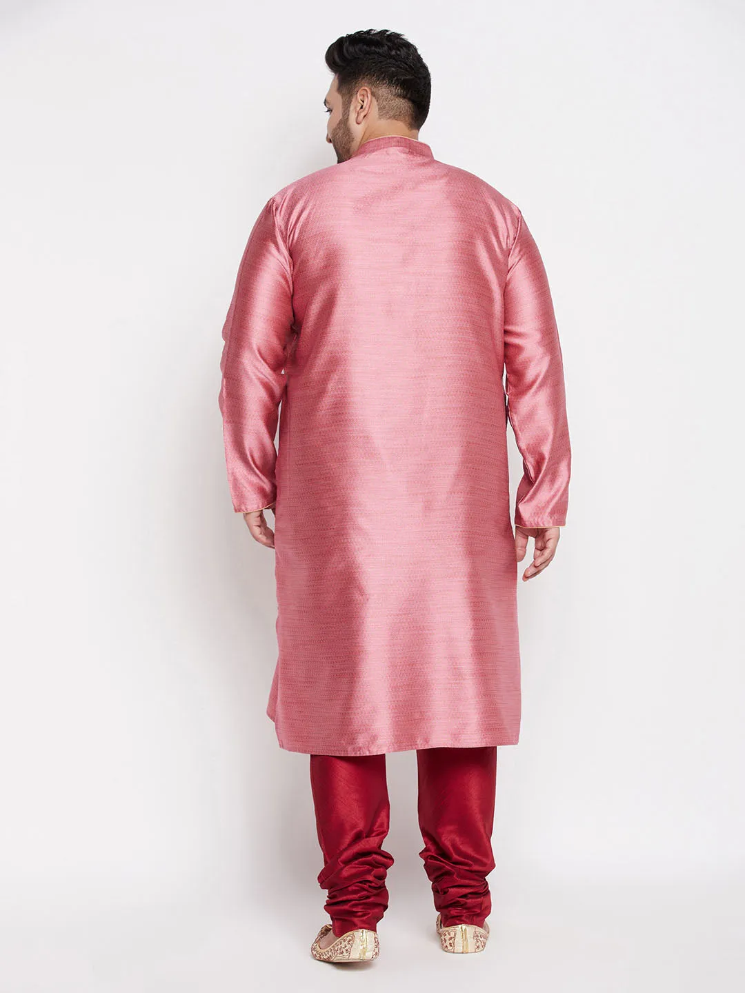 VASTRAMAY Pink Woven Kurta And Maroon Pyjama Set