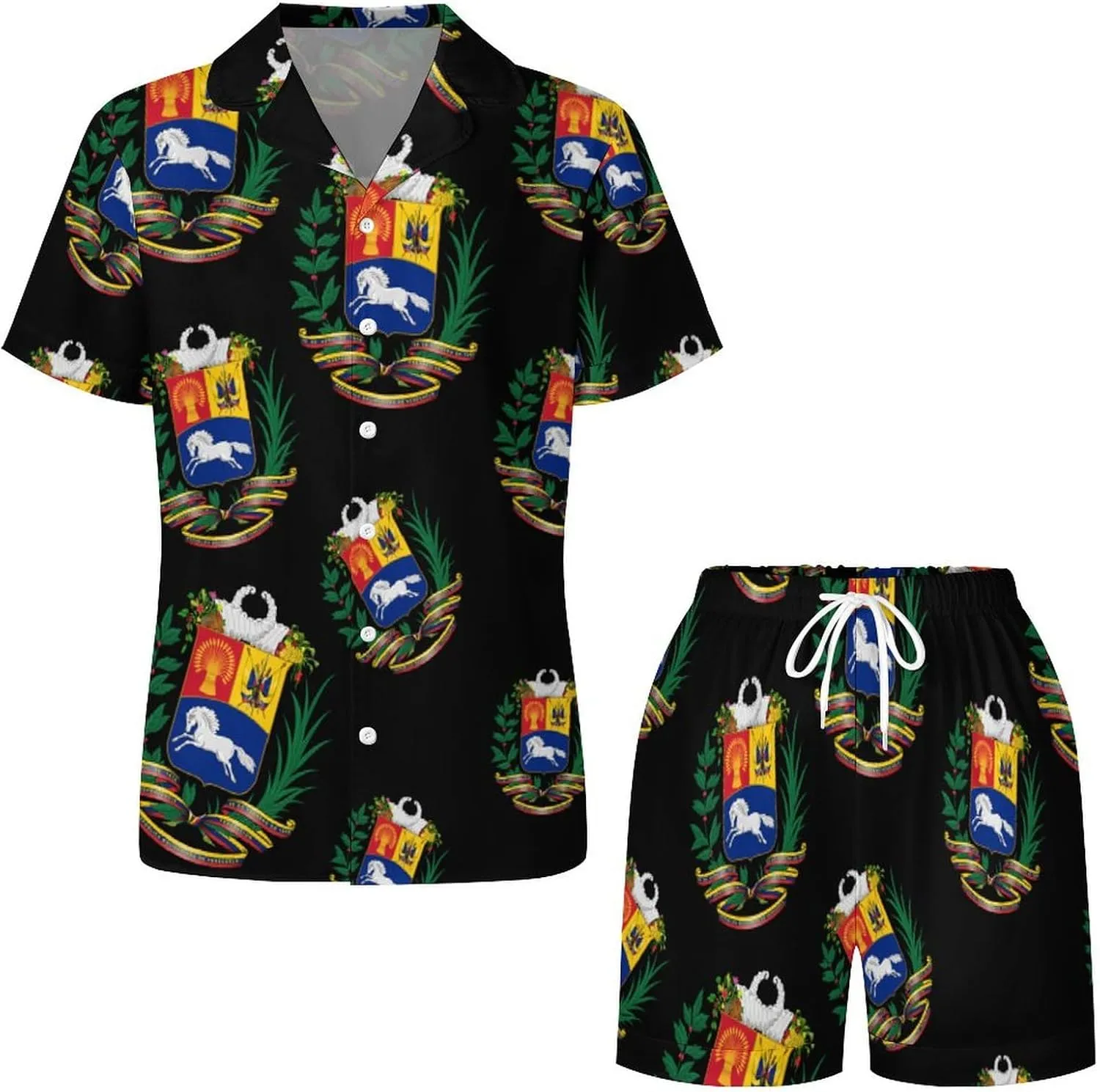 Venezuela Flag 2 Pcs Pajamas For Women Set Cozy Satin Short Sleeve Sleepwear Nightwear Loungewear