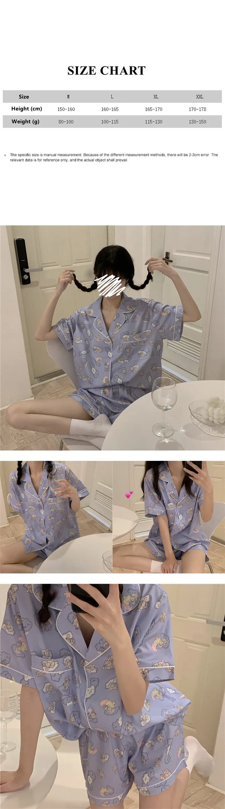 VenusFox Summer Ladies Cartoon Pajamas Set Cute Bear Print Sleepwear Short Sleeve Shorts Nightwear Sweet Girl Korea Home Cloths