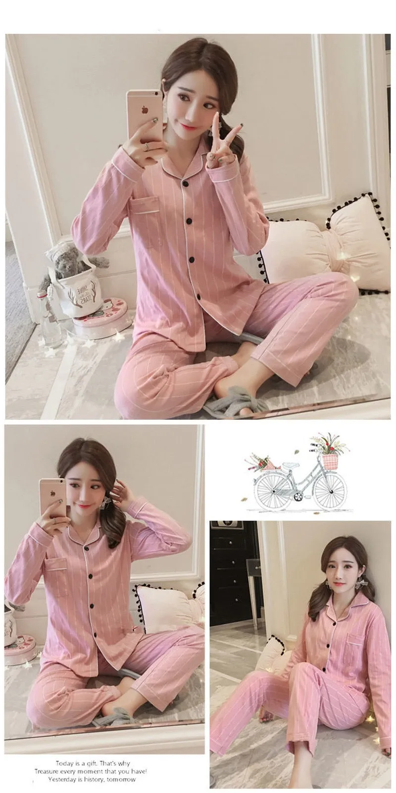 VenusFox Women's Pajamas Set Lingerie for Female Spring V-Neck Long Sleeves Trousers Suit Sleepwear Sets Viscose