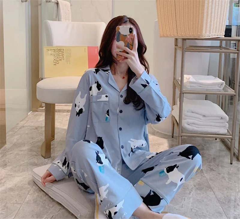 VenusFox Women's Pajamas Set Lingerie for Female Spring V-Neck Long Sleeves Trousers Suit Sleepwear Sets Viscose