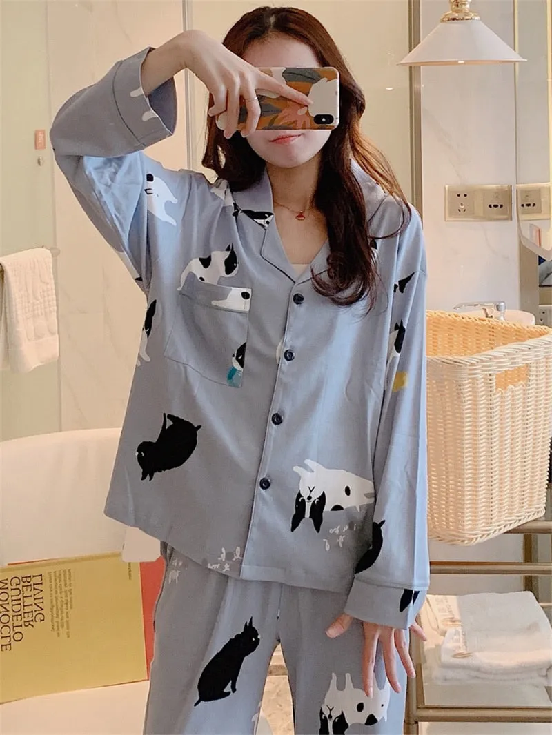 VenusFox Women's Pajamas Set Lingerie for Female Spring V-Neck Long Sleeves Trousers Suit Sleepwear Sets Viscose