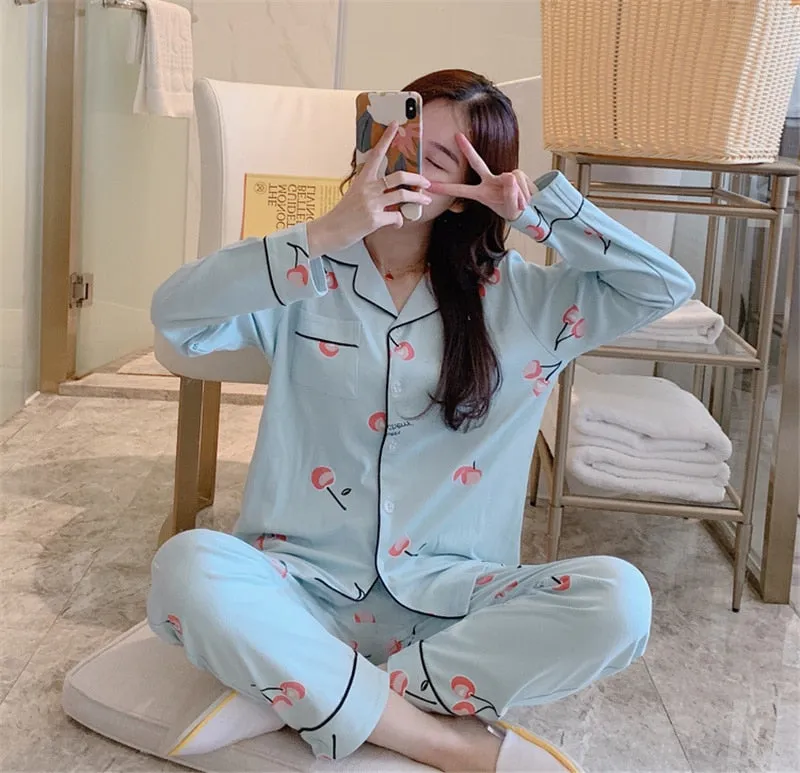 VenusFox Women's Pajamas Set Lingerie for Female Spring V-Neck Long Sleeves Trousers Suit Sleepwear Sets Viscose