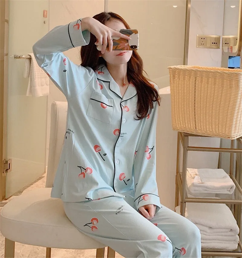 VenusFox Women's Pajamas Set Lingerie for Female Spring V-Neck Long Sleeves Trousers Suit Sleepwear Sets Viscose