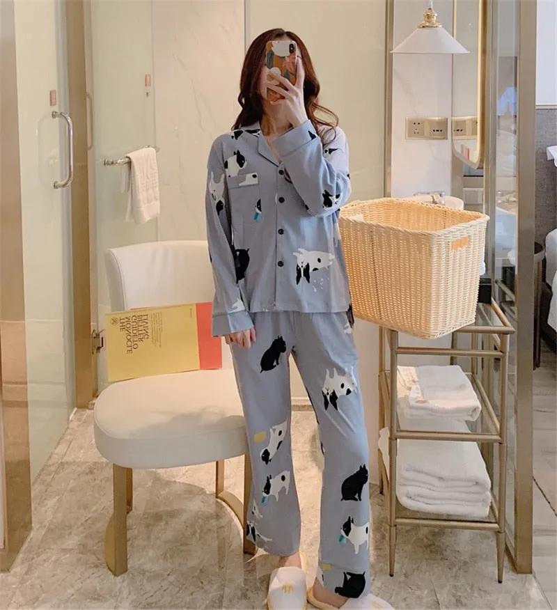 VenusFox Women's Pajamas Set Lingerie for Female Spring V-Neck Long Sleeves Trousers Suit Sleepwear Sets Viscose