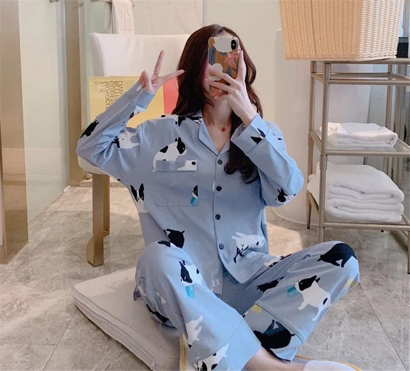 VenusFox Women's Pajamas Set Lingerie for Female Spring V-Neck Long Sleeves Trousers Suit Sleepwear Sets Viscose