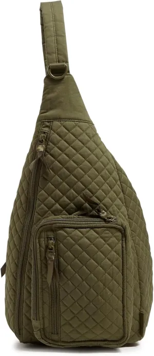 Vera Bradley Women's Cotton Sling Backpack, Climbing Ivy Green - Recycled Cotton, One Size