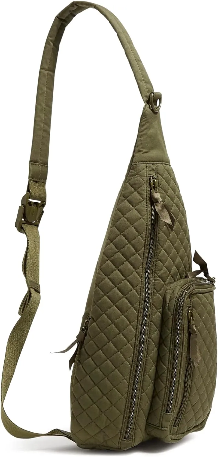 Vera Bradley Women's Cotton Sling Backpack, Climbing Ivy Green - Recycled Cotton, One Size