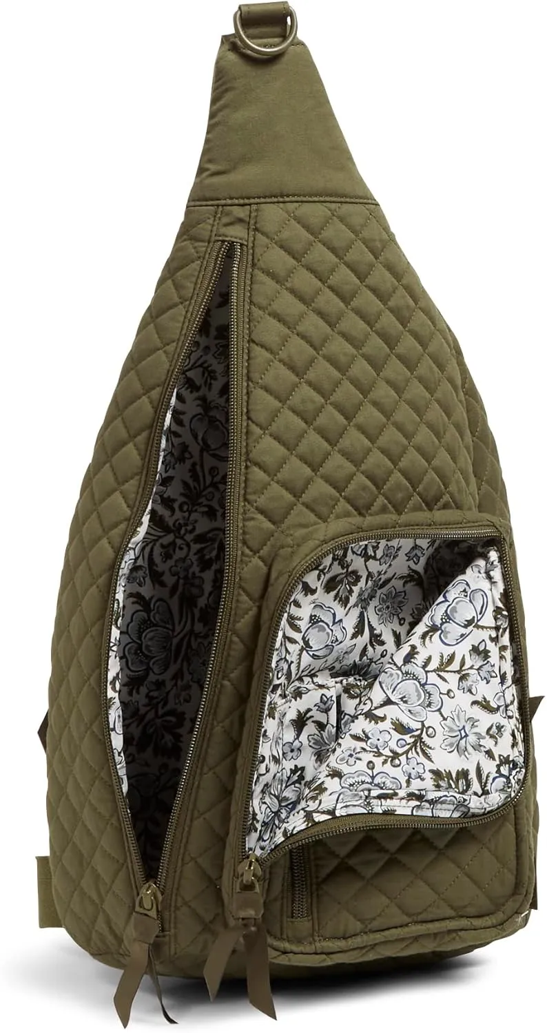 Vera Bradley Women's Cotton Sling Backpack, Climbing Ivy Green - Recycled Cotton, One Size
