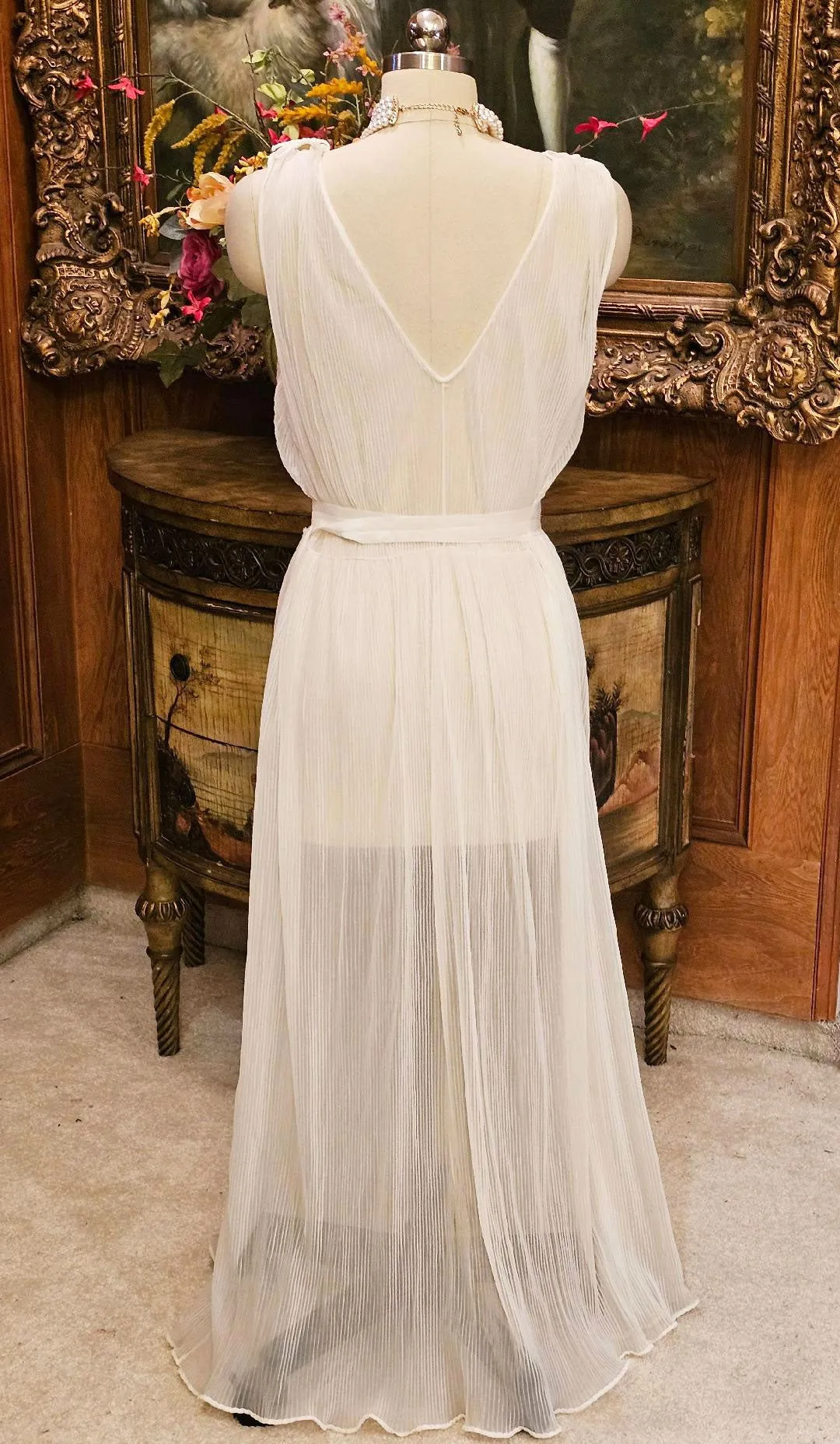 VINTAGE GLAMOROUS MOJUD WHITE PLEATED DOUBLE NYLON NIGHTGOWN IN ANGEL WHITE