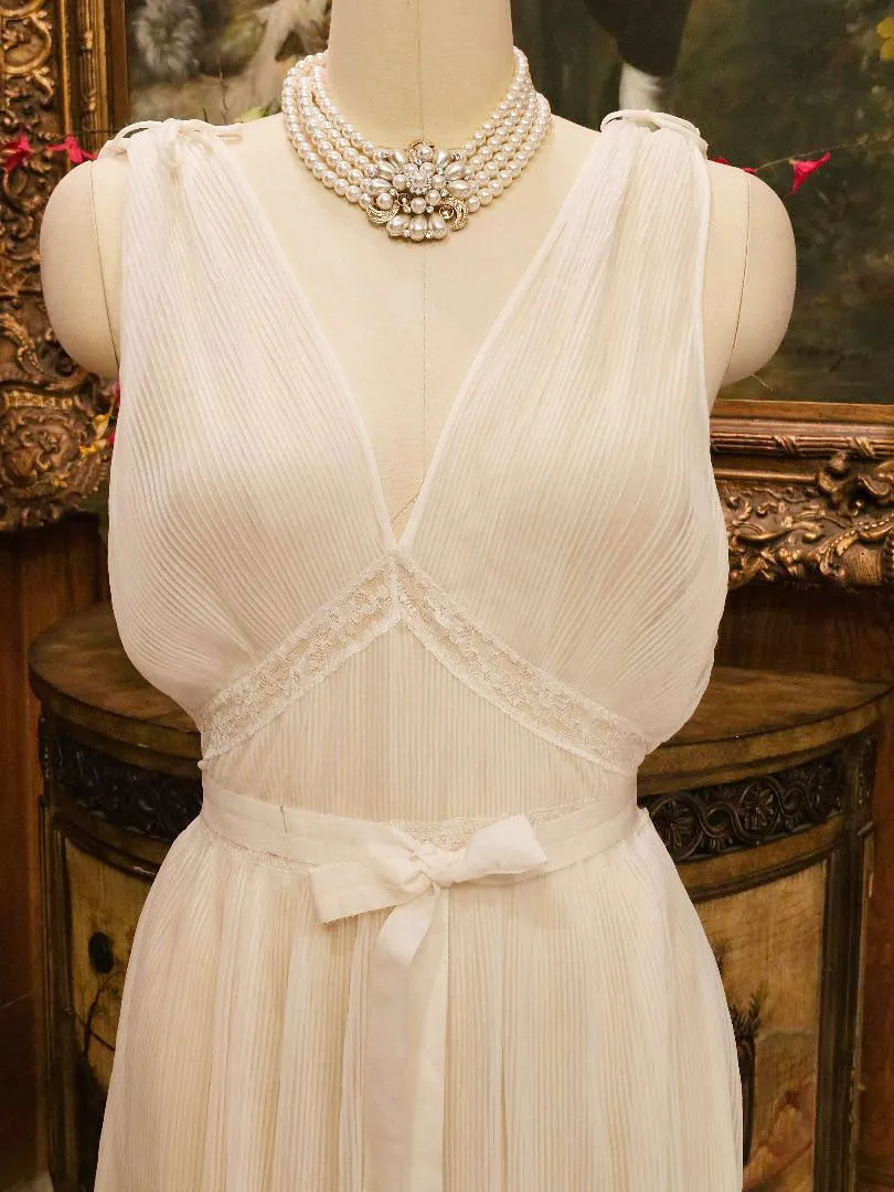 VINTAGE GLAMOROUS MOJUD WHITE PLEATED DOUBLE NYLON NIGHTGOWN IN ANGEL WHITE