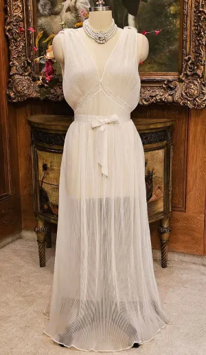 VINTAGE GLAMOROUS MOJUD WHITE PLEATED DOUBLE NYLON NIGHTGOWN IN ANGEL WHITE