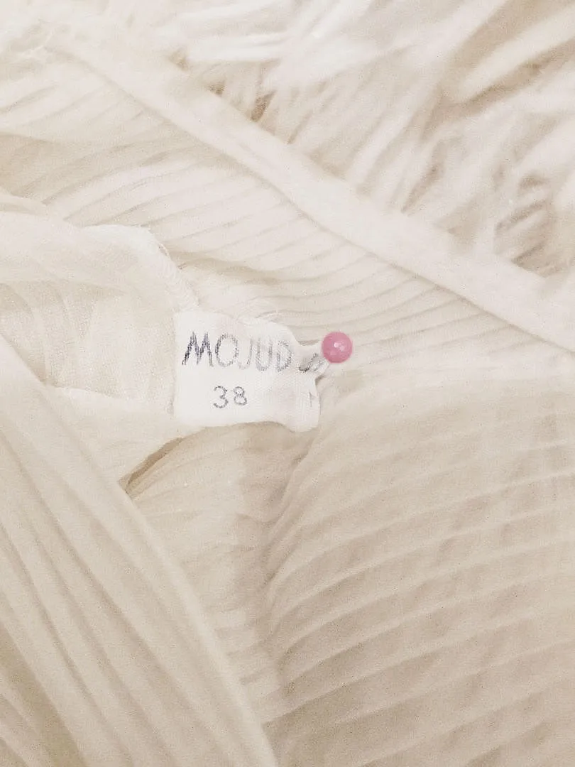 VINTAGE GLAMOROUS MOJUD WHITE PLEATED DOUBLE NYLON NIGHTGOWN IN ANGEL WHITE