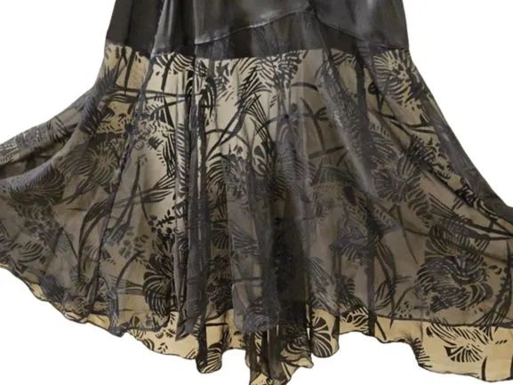 VINTAGE KAMA SUTRA LOTUS WEAR BLACK SHEER FLOCKED BIAS CUT GRAND SWEEP NIGHTGOWN