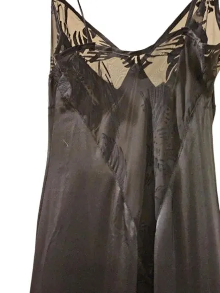 VINTAGE KAMA SUTRA LOTUS WEAR BLACK SHEER FLOCKED BIAS CUT GRAND SWEEP NIGHTGOWN