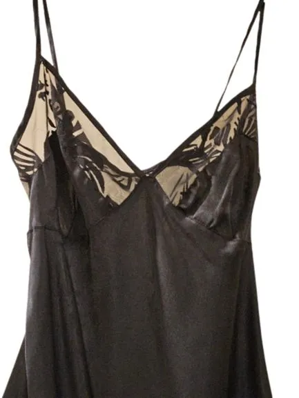VINTAGE KAMA SUTRA LOTUS WEAR BLACK SHEER FLOCKED BIAS CUT GRAND SWEEP NIGHTGOWN