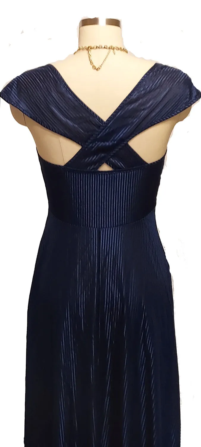 *VINTAGE SHIMMERING NAVY LACE NIGHTGOWN WITH CRISS CROSS BACK