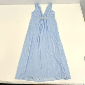 Vintage Women's Light Blue Ruched Sleeveless Nightgown ILGWU - Size Large
