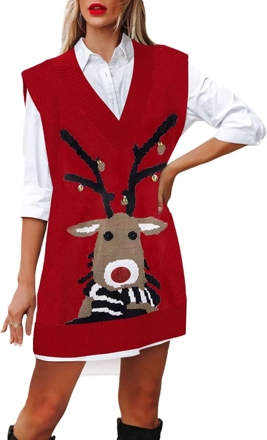 Viottiset Women's Ugly Christmas Sweater Animal Pattern Xmas Pullover Knitted Jumper