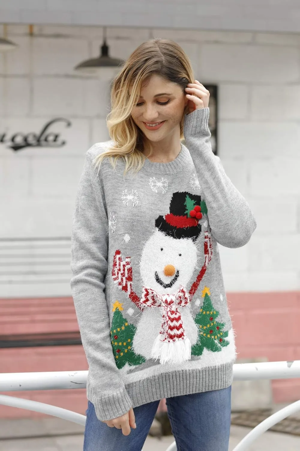 Viottiset Women's Ugly Christmas Sweater Animal Pattern Xmas Pullover Knitted Jumper