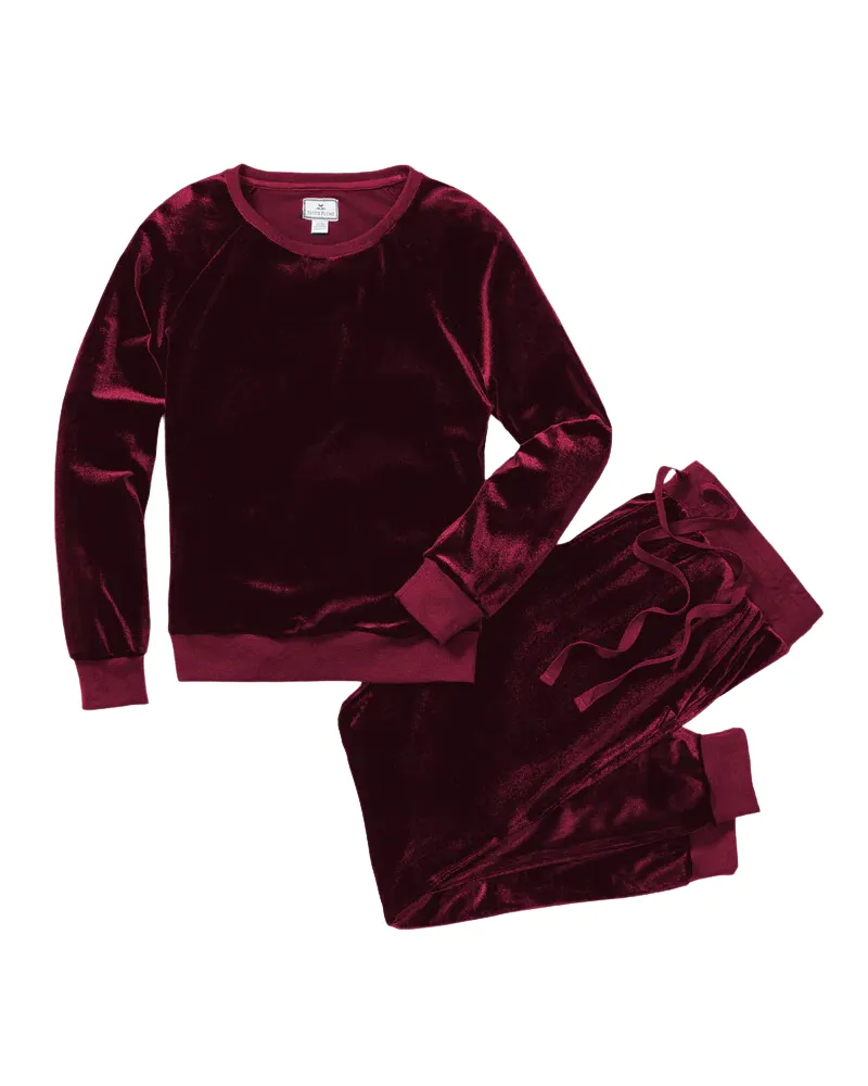 VWBL Bordeaux Royal Garnet Velour Lounge Pajamas Set