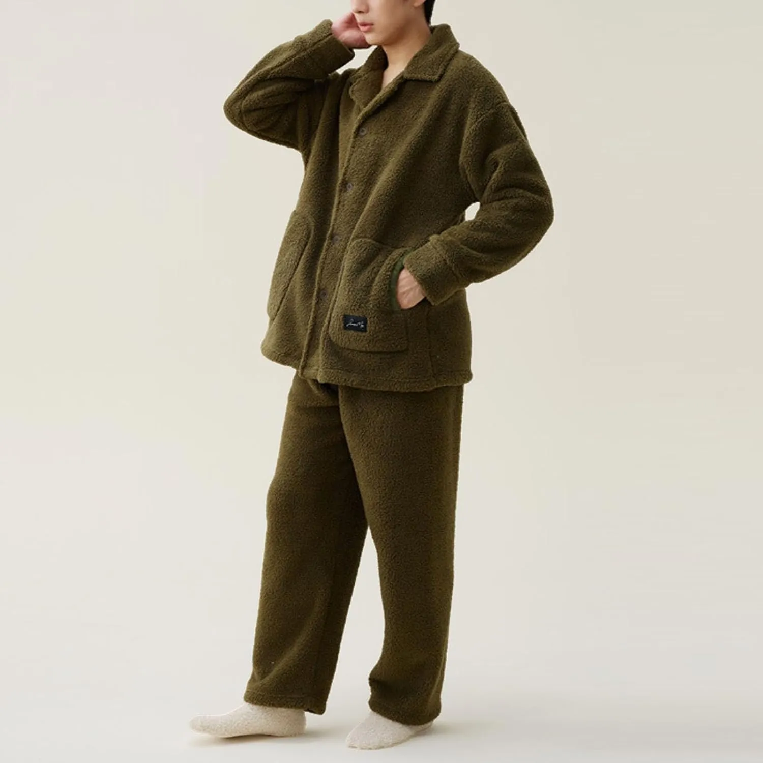 Warm Pajamas For Men Winter Fleece Cozy Button Up Long Sleeve Pjs Lounge Pants Soft Home Loungewear Sleepwear