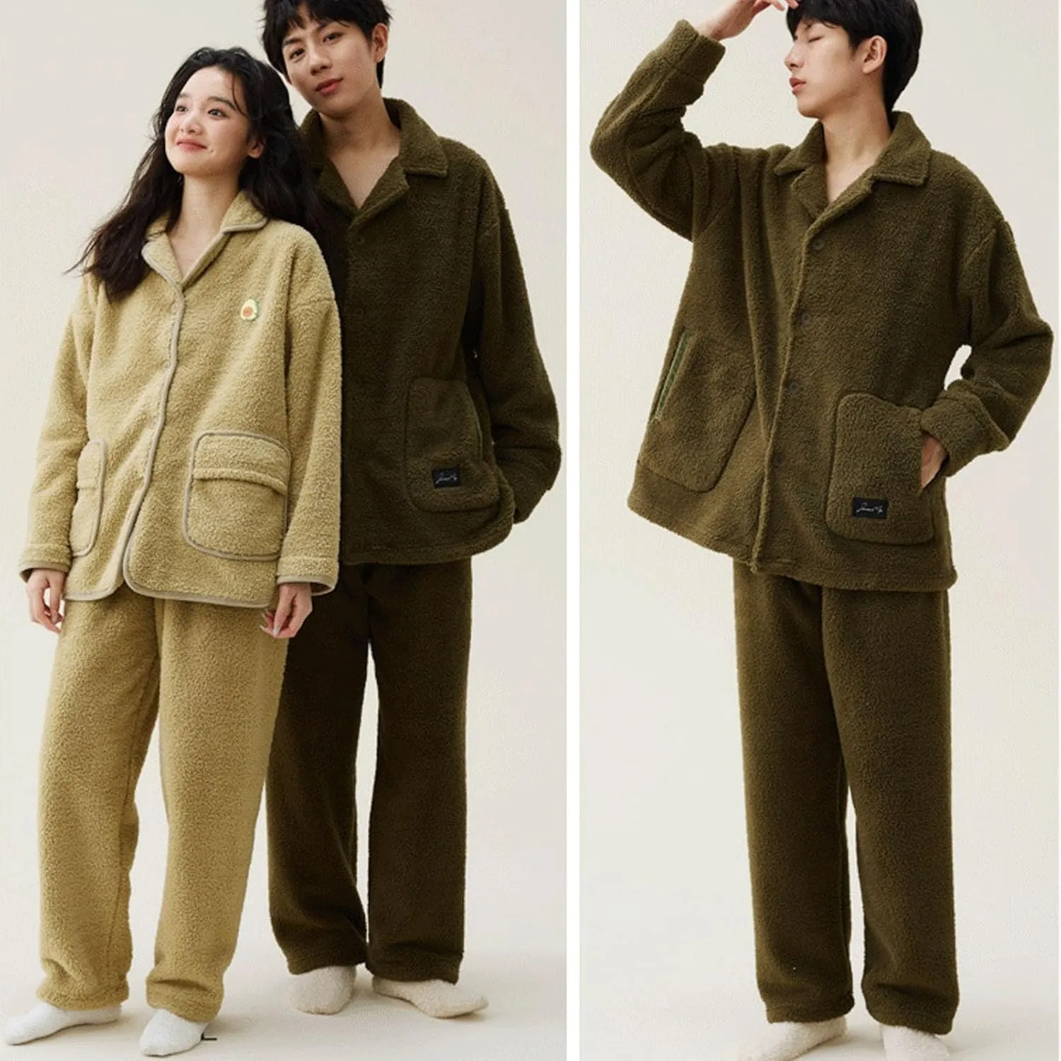 Warm Pajamas For Men Winter Fleece Cozy Button Up Long Sleeve Pjs Lounge Pants Soft Home Loungewear Sleepwear