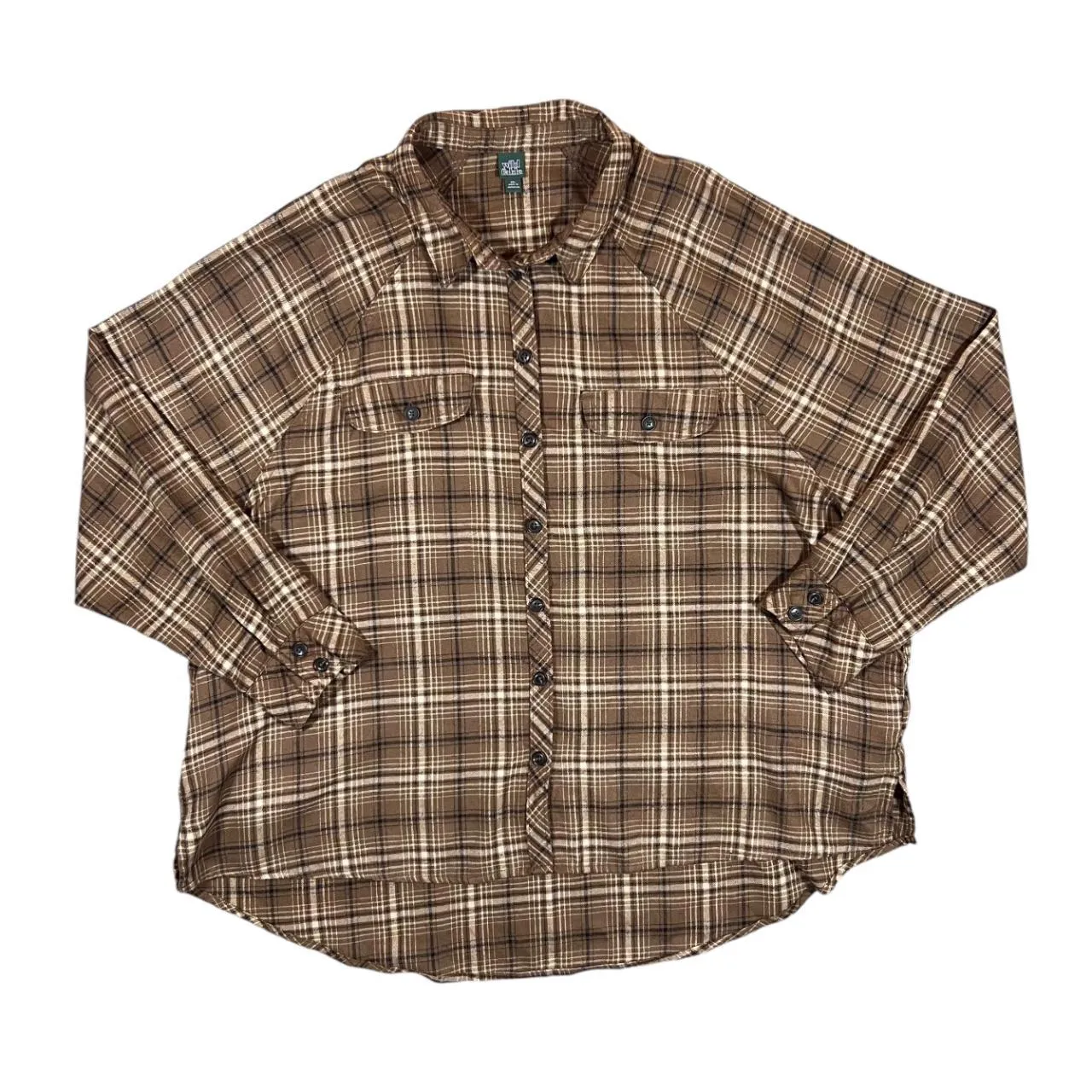 WILD FABLE Brown Lumberjack Plaid Check Long Sleeve Cotton Flannel Shirt