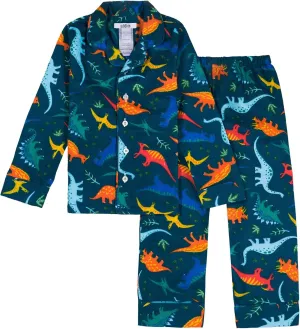 Wildkin Kids 2-Piece Button Down Pajama Set for Boys and Girls, 100% Polyester Flannel Fabric Pajama Set for Kids, Features Classic Button Closure Design, Size 2T (Jurassic Dinosaurs)