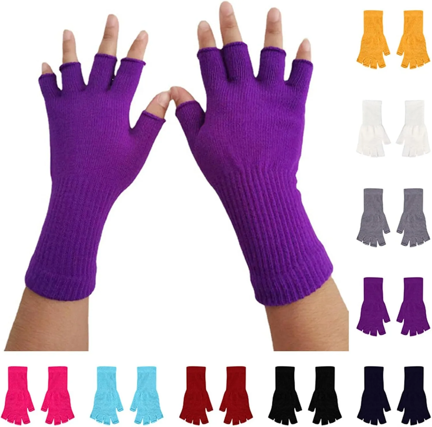 Winter Fingerless Gloves for Men Women, Convertible Warm Half Finger Mitten Gloves, Knitted Gloves