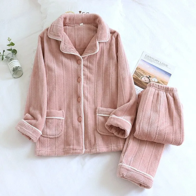 Winter Flannel Couple Clothes Pajama Set