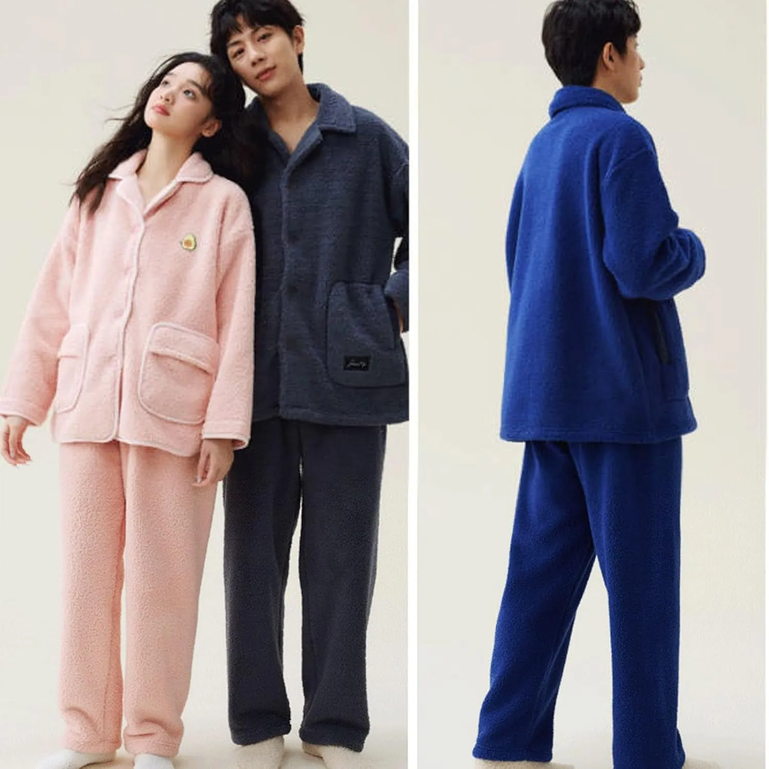 Winter Pajamas For Men Fleece Warm Thick Button Up Long Sleeve Pjs Lounge Pants Soft Home Loungewear Sleepwear